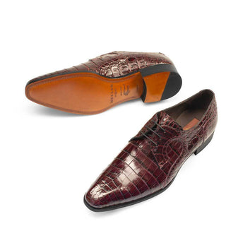 Mezlan Men's Shoes Burgundy Caimain Crocodile Oxfords 14527-F (MZ3132)-AmbrogioShoes