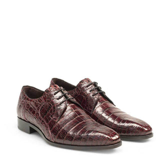 Mezlan Men's Shoes Burgundy Caimain Crocodile Oxfords 14527-F (MZ3132)-AmbrogioShoes