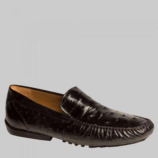 Mezlan Mens Luxury Shoes Banff Black Exotic Ostrich Quill Moccasins (MZW2531)-AmbrogioShoes