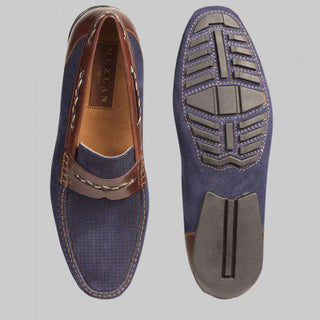 Mezlan Mens Luxury Shoes Bassols Blue & Brown Suede & Calfskin Oxfords (MZW2702)-AmbrogioShoes