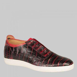 Mezlan Mens Luxury Shoes Black & Ruby Exotic Crocodile Sneakers 14106-F (MZS1007)-AmbrogioShoes