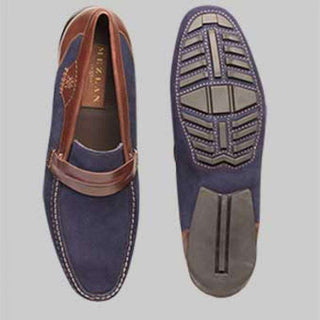 Mezlan Mens Luxury Shoes Blue & Brown English Suede & Calfskin Moccasins 17127 (MZW2662)-AmbrogioShoes