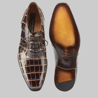 Mezlan Mens Luxury Shoes Fernan Brown & Beige Alligator Exotic Oxfords (MZ2117)-AmbrogioShoes