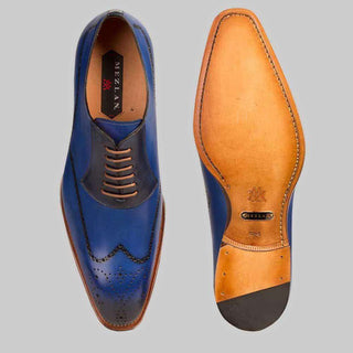 Mezlan Mens Luxury Shoes Kelvin Electric Blue & Blue Calfskin Oxfords (MZ2150)-AmbrogioShoes