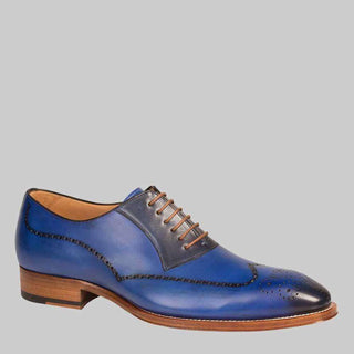 Mezlan Mens Luxury Shoes Kelvin Electric Blue & Blue Calfskin Oxfords (MZ2150)-AmbrogioShoes