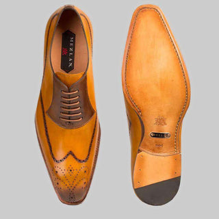 Mezlan Mens Luxury Shoes Kelvin Mustard & Tan Calfskin Oxfords (MZ2151)-AmbrogioShoes