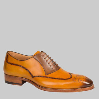 Mezlan Mens Luxury Shoes Kelvin Mustard & Tan Calfskin Oxfords (MZ2151)-AmbrogioShoes