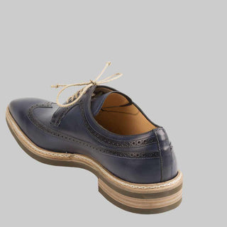 Mezlan Mens Luxury Shoes Maraval Medium Blue Calf-Skin Leather Oxfords (MZ2166)-AmbrogioShoes