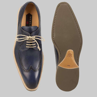 Mezlan Mens Luxury Shoes Maraval Medium Blue Calf-Skin Leather Oxfords (MZ2166)-AmbrogioShoes