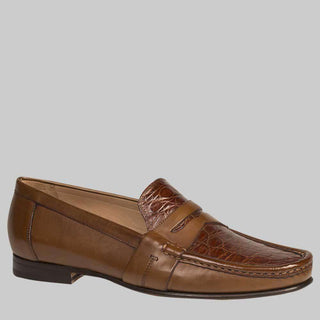 Mezlan Mens Luxury Shoes Marconi Cognac & Tan Crocodile Moccasins (MZ2172)-AmbrogioShoes