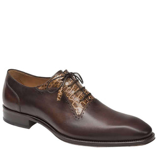 Mezlan Mens Luxury Shoes Olimpo Brown & Camel Alligator & Calfskin Oxfords 4315-J (MZ2317)-AmbrogioShoes