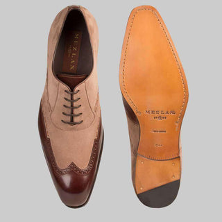 Mezlan Mens Luxury Shoes Paganini Brown & Taupe Two-Tone Suede & Calfskin Oxfords (MZ2204)-AmbrogioShoes