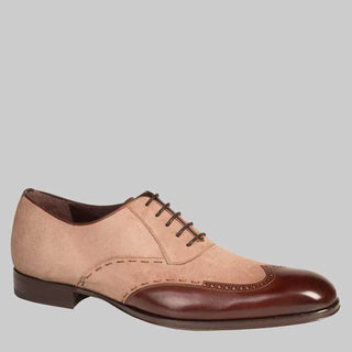 Mezlan Mens Luxury Shoes Paganini Brown & Taupe Two-Tone Suede & Calfskin Oxfords (MZ2204)-AmbrogioShoes