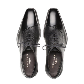 Mezlan Men's Luxury Designer Shoes Postdam Black Calfskin & Deerskin Oxfords (MZ2025)-AmbrogioShoes