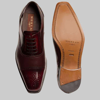 Mezlan Mens Luxury Shoes Tyson II Burgundy Calf & Deerskin Oxfords (MZ2258)-AmbrogioShoes