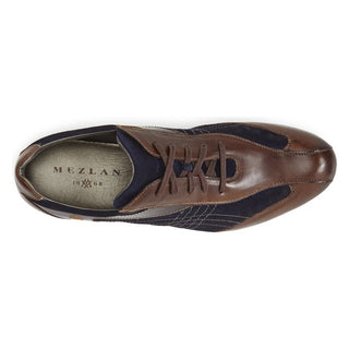 Mezlan Mens Luxury Designer Shoes Vega Brown & Navy Calfskin Sneakers (MZ2263)-AmbrogioShoes