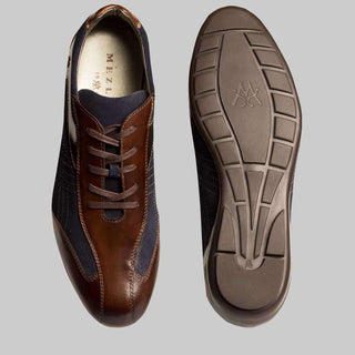 Mezlan Mens Luxury Shoes Vega Brown & Navy Calfskin Sneakers (MZ2263)-AmbrogioShoes