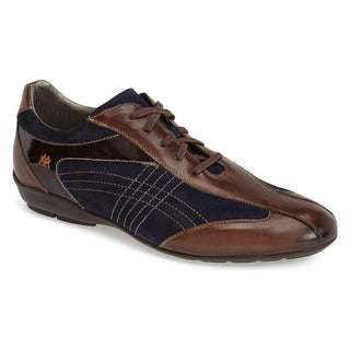 Mezlan Mens Luxury Designer Shoes Vega Brown & Navy Calfskin Sneakers (MZ2263)-AmbrogioShoes