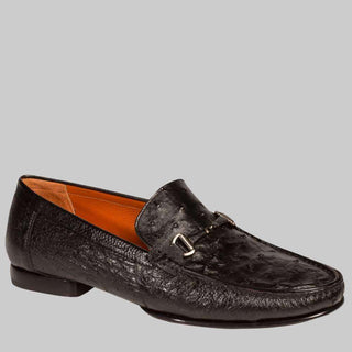 Mezlan Mens Luxury Shoes Vittorio Black Ostrich Moccasin (MZ2274)-AmbrogioShoes