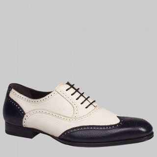 Mezlan Mens Luxury Shoes Vivaldi Blue & Bone Deerskin Oxfords 16742 (MZW2990)-AmbrogioShoes