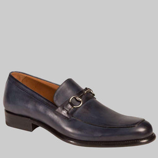 Mezlan Mens Luxury Shoes Worcester Blue Burnished Calfskin Loafers (MZ2278)-AmbrogioShoes