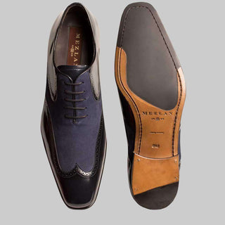 Mezlan Mens Luxury Shoes Zorba Blue Calfskin & Suede Oxfords (MZ2024)-AmbrogioShoes