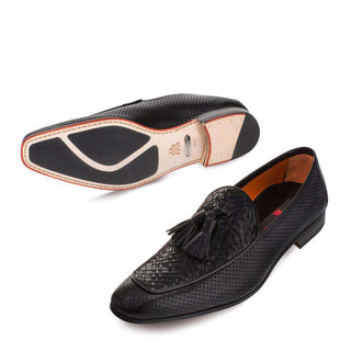 Mezlan Men's Rubini Black Calfskin Apron Toe Tassled Slip on Loafers 8825 (MZ2838)-AmbrogioShoes