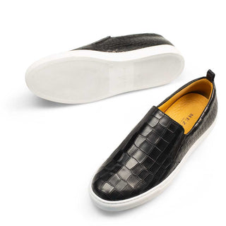 Mezlan Men's Shoes Black Crocodile Print / Calf-Skin Leather Slip-On Loafers 9394 (MZ3201)-AmbrogioShoes