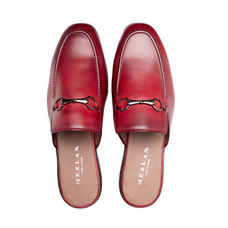 Mezlan Men's Shoes Red Calf-Skin Leather Horsebit Mules (MZ3750)-AmbrogioShoes