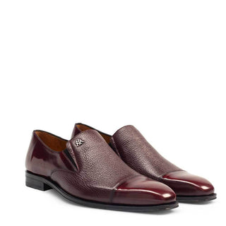 Mezlan Milani Men's Shoes Burgundy Deer-Skin / Calf-Skin Leather Dress Slip-On Loafers 18984 (MZ3198)-AmbrogioShoes