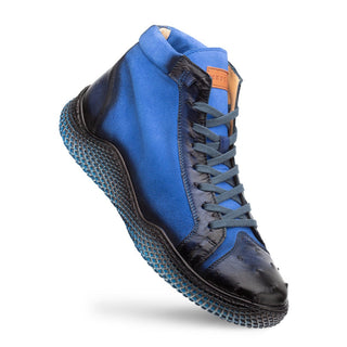 Mezlan Militare 4987-S Men's Shoes Jeans & Cobalt Blue Ostrich / Suede Leather Hi-Top Sneakers (MZ3676)-AmbrogioShoes