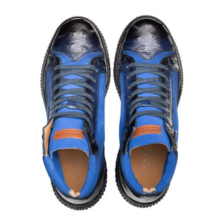 Mezlan Militare 4987-S Men's Shoes Jeans & Cobalt Blue Ostrich / Suede Leather Hi-Top Sneakers (MZ3676)-AmbrogioShoes