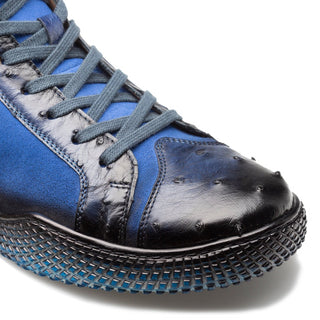 Mezlan Militare 4987-S Men's Shoes Jeans & Cobalt Blue Ostrich / Suede Leather Hi-Top Sneakers (MZ3676)-AmbrogioShoes