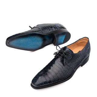 Mezlan Moscow Men's Shoes Dark Blue Alligator Plain Toe Oxfords 4574-J (MZ3181)-AmbrogioShoes