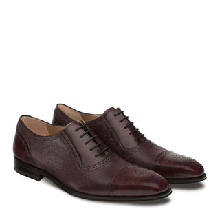 Mezlan Murino Men's Luxury Shoes Burgundy Deerskin & Calfskin Leather Oxfords 19051(MZ2729)-AmbrogioShoes