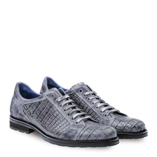 Mezlan Olsen Men’s Luxury Shoes Gray Crocodile & Suede Trekking Sport Shoe (MZ2809)-AmbrogioShoes