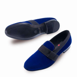 Mezlan Palance Mens Luxury Shoes Blue Velvet Loafers 8483 (MZ2608)-AmbrogioShoes