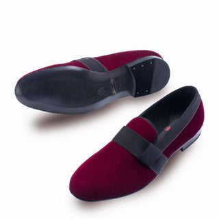 Mezlan Palance Mens Luxury Shoes Burgundy Velvet Loafers 8483 (MZ2609)-AmbrogioShoes