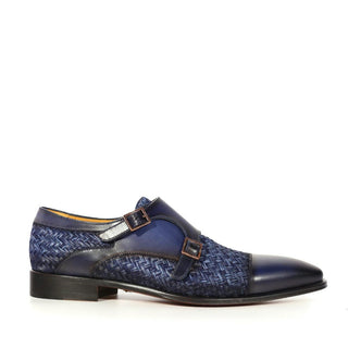 Mezlan Palomar 20688 Fabric / Calf-Skin Leather Dress/ Formal Monk-Straps Loafers (MZ3623)-AmbrogioShoes