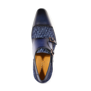 Mezlan Palomar 20688 Men's Shoes Blue Fabric / Calf-Skin Leather Dress/ Formal Monk-Straps Loafers (MZS3623)-AmbrogioShoes