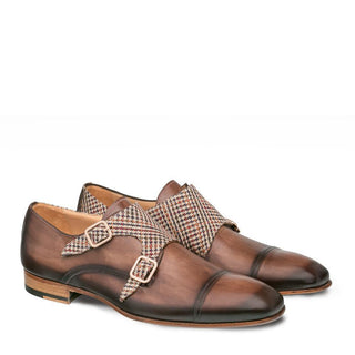 Mezlan Pandora Men's Shoes Brown Fabric / Calf-Skin Leather Monkstraps Loafers 9375 (MZ3147)-AmbrogioShoes