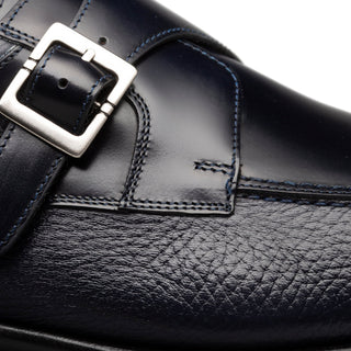 Mezlan Pego 21158 Black Deer-Skin / Calf-Skin Leather Single Monk Strap (MZ3703)-AmbrogioShoes