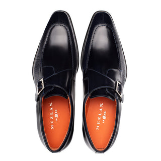 Mezlan Pego 21158 Black Deer-Skin / Calf-Skin Leather Single Monk Strap (MZ3703)-AmbrogioShoes