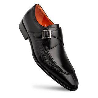 Mezlan Pego 21158 Men's Shoes Black Deer-Skin / Calf-Skin Leather Single Monk-Strap Loafers (MZ3703)-AmbrogioShoes