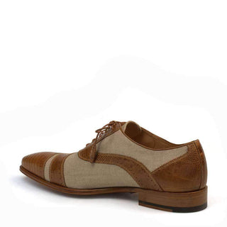 Mezlan Perseo Mens Luxury Shoes Camel & Natural Lizard & Linen Fabric Oxfords 4318-L (MZ2386)-AmbrogioShoes