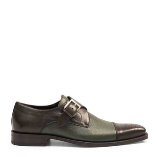 Mezlan Phoenix Men's Shoes Green Olive Deer-Skin / Calf-Skin Leather Monk-Straps Loafers 16505 (MZ3192)-AmbrogioShoes