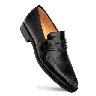 Mezlan Piccolo 4954-J Men's Shoes Black Exotic Alligator SplitToe Penny Loafers (MZ3661)-AmbrogioShoes