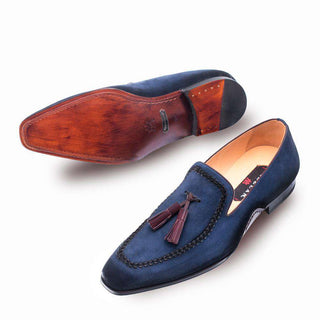 Mezlan Plazza Mens Luxury Shoes Blue Suede Loafers 8452 (MZ2610)-AmbrogioShoes