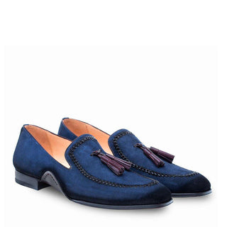 Mezlan Plazza Mens Luxury Shoes Blue Suede Loafers 8452 (MZ2610)-AmbrogioShoes