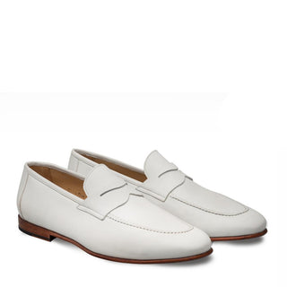 Mezlan Pompei Men's Shoes Bone White Calf-Skin Leather Loafers 9349 (MZ3141)-AmbrogioShoes